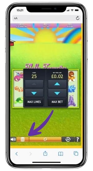 Bet settings in Fluffy Favourites with stake from £0.01 to £12.50